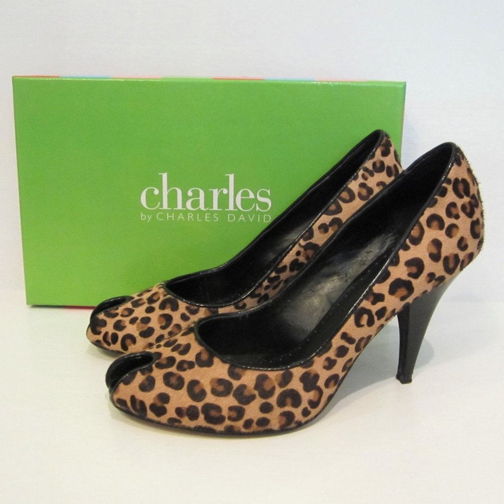 Charles David Peep-Toe Leopard Pony Pumps Heels